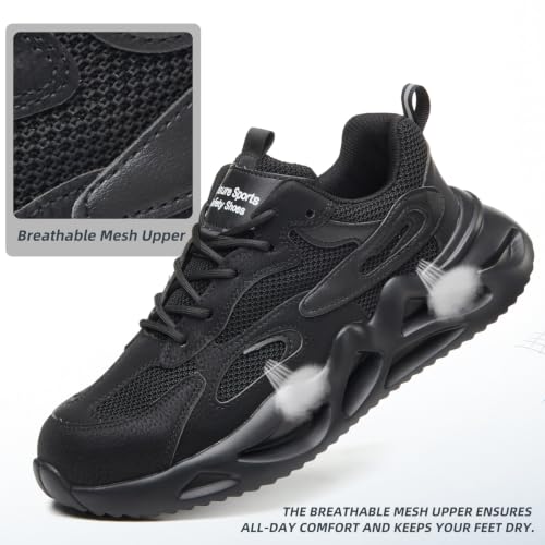 Image of Ruivina Steel Toe Shoes for Men Women Safety Shoes Wide Lightweight Breathable Slip Resistant Anti-Smash Puncture Proof Work Sneakers