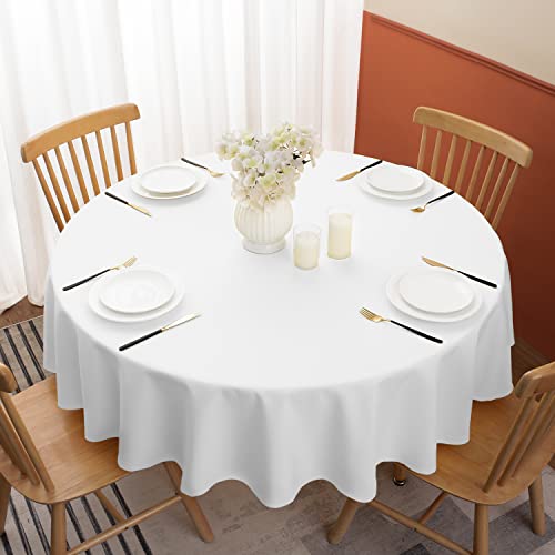 Softalker Round Tablecloth Waterproof & Stain Resistant Table Cloth Wrinkle Free Fabric Washable 210Gsm Polyester Table Cover For Dining/Party/Buffet/Wedding (60 Inch, White) #TOP1