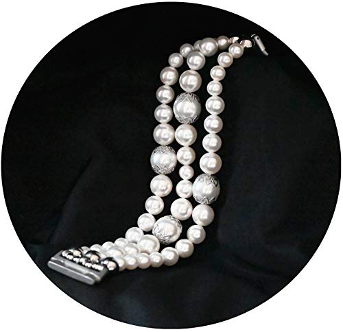 White Pearl Bands Compatible With Fitbit Versa 3 / Sense Elastic Stretch Handmade Jewelry Bracelet Smartwatch Replacement Strap Wristband Wearable Tech Watchbands For Girls Women #TOP10