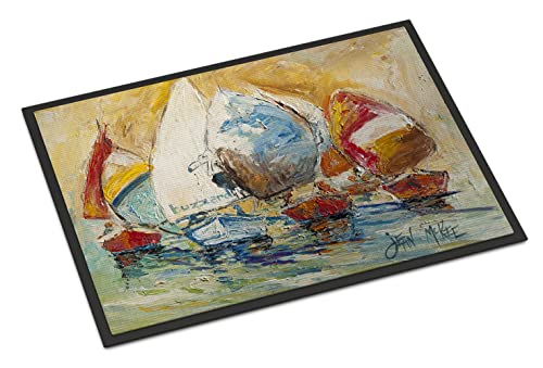 Caroline's Treasures JMK1037MAT Buzzards Sailboat Race Doormat 18x27 Front Door Mat Indoor Outdoor Rugs for Entryway, Non Slip Washable Low Pile, 18H X 27W