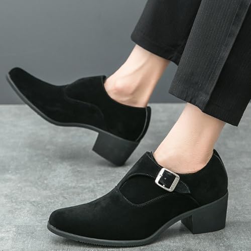 NELSBREXMen'S Suede Leather Chunky Heel Monk Strap Oxford Shoes Fashionable Pointed Toe Non-Slip Slip-On Block Heel Loafers Formal Business Dress Low top Chelsea Boots4