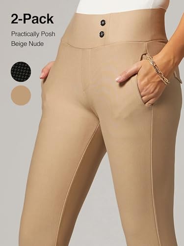Conceited 2-Pack Stretch Slacks for Women - Wear to Work - Slim Leg Dress Pants with Pockets - Practically Posh, Khaki - (X-Large)4