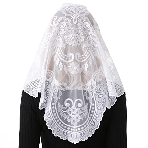 Spanish Mantilla White Mantilla Catholic Church Chapel Scarf Embroidery Lace Mass, 120Cm*60Cm #TOP2