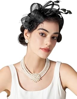 SWEETV Fascinators Headband with Feather, Women's Tea Party Hat for Kentucky Derby, Cocktail, Wedding, Fancy Dress Party