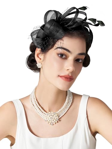 SWEETV Fascinators Headband with Feather, Women's Tea Party Hat for Kentucky Derby, Cocktail, Wedding, Fancy Dress Party