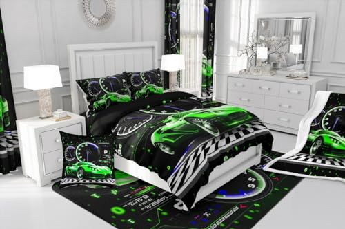 Alfombra Decorativa Infantil Coche de Carreras Verde 3x5 miniatura 6