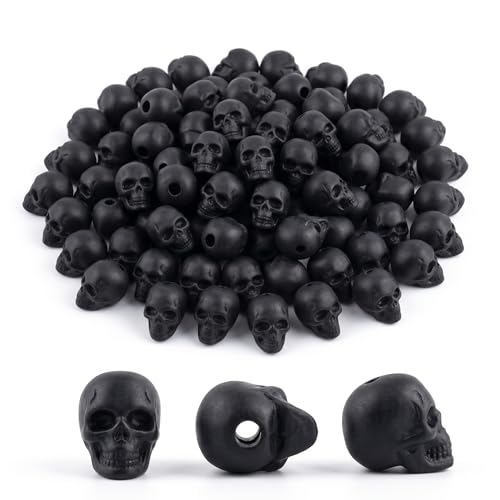 100PCS 3D Matte Black Skull Acrylic Beads Gothic Skull Acrylic Beads Bulk Halloween Theme Beads for Jewelry Making Bracelets Necklaces Keychains Earrings & Halloween DIY Crafts Accessories