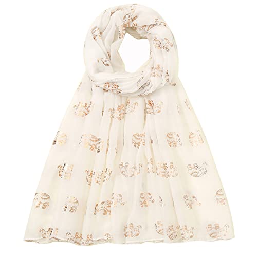 KAVINGKALY Dames Mode Foulards Belle Paillettes Or Rose Éléphant Imprimé Animal Écharpe Châle Wraps Plage Couverture Cadeau (Blanc) Cover