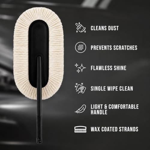 Image of AHYRA Car Duster with Long Handle Microfiber Car Cleaning Brush Wax Coated Lint Free Scratch Free Dust Remover for Car Exterior Interior Dashboard Windshield