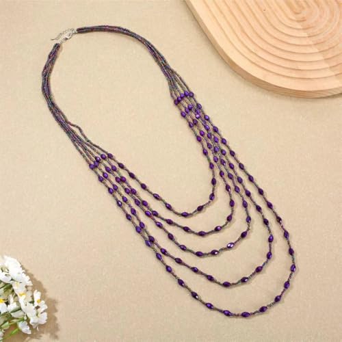 Long Layered Necklace for Women Trendy Colorful Boho Chunky Crystal Beaded Jewelry Womens Dainty Statement Fashion Necklaces Costume Bead Strand Necklace2