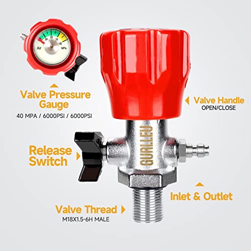 Iorman 3L Carbon Fiber Air Tank Ce Approved Pcp Paintball Fill Station Cylinder (Red Gauge Valve Set) #TOP4