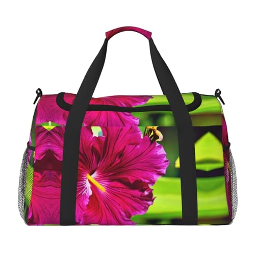 Sac de week-end à imprimé fleurs d'hibiscus noir pour femme de taille unique