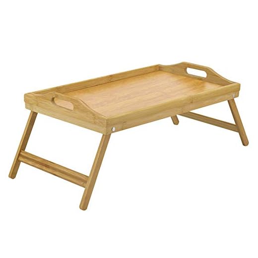 Multifunction Natural Bamboo Breakfast Bed Table Serving Tray Lap Desk with Handles Folding Legs & Adjustable for Breakfast Serving for Couch, Sofa, Laptop - 19.75" x 12"