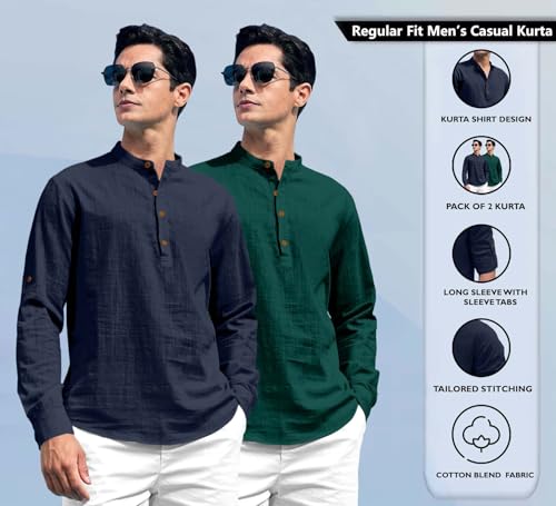 Image of Zombom Men's Kurta || Chinese Collar Long Sleeves || Straight Hip Length Kurtas || Short Kurta for Men || for Festival || Function || Occasion Wear Fancy Kurta for || Best Gifts for Men