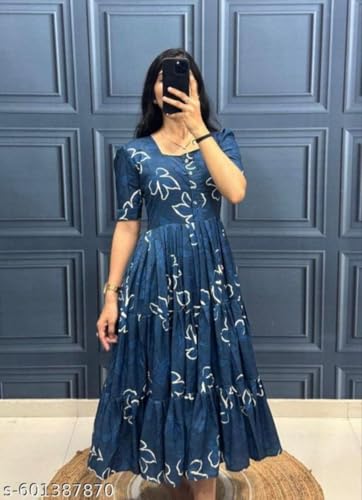 Image of Modestouze Attires Women's Paisley Pattern Rayon Midi Dress with Half Puff Sleeve Round Neck Calf Length and Pull On Closure Type