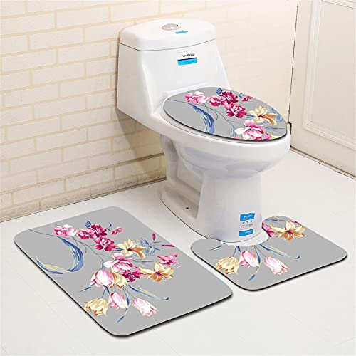 oneforus 3-teiliges rutschfestes Badematten-Set Blumendruck schnell trocknende Toiletten-Badematten Teppichkonturmatte… – Bild 3