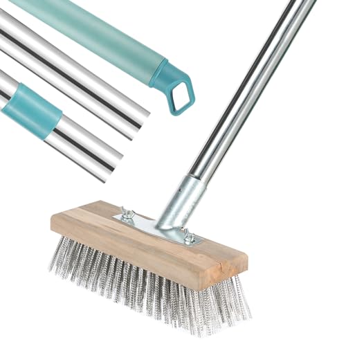 Escoba de Alambre con Mango de 4 Secciones, 175 cm, diseño de ángulo de 45°, para Patios, Jardines, pasarelas, terrazas, Piscinas, restaurantes, Cubiertas (Cabezal de de 20 cm)