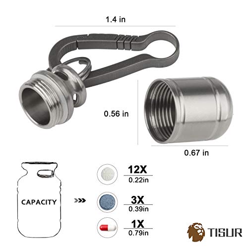 Image of Micro Keychain Pill Holder.TISUR Titanium Pill Case Waterproof Pill Fob for Emergency Aspirin & Nitroglycerin for Travel Purse Pocket (Micro Gas Tank)