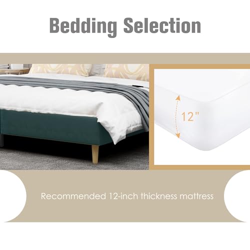 Image of AGARTT Upholstered Platform Bed Frame King Size, Ink Green Velvet