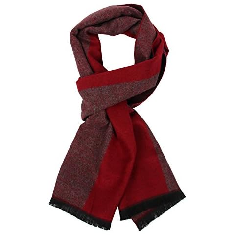 soul young Long Cotton Scarf for Men - Warm Fringe Plaid Scarves With Luxurious Gift Box(Burgendy) Cover