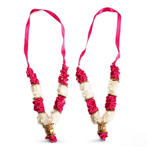 Image of Salvus APP SOLUTIONS Handcrafted Pink & White Flower Satan /Garland Mala | Fabric & Plastic Pooja Mala for God Idols, Temple & Home Decor, Religious Rituals & Festivals (Multicolor)