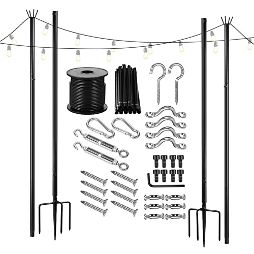 2 Pack String Light Poles Outdoor 10.5 Ft Light Posts With Hook Metal Patio Poles For String Light With Hanging Kits Christmas Lighting Poles Stand Set For Holiday Wedding Backyard Garden Decoration #TOP21
