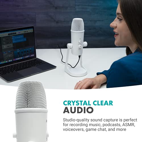 Microfone USB de mesa Movo UM700W branco para computador - Mic de estúdio com 4 padrões de captação