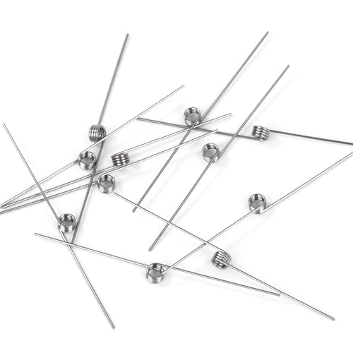GUNGY 10 sztuk sprężyn skrętnych ze stali nierdzewnej, średnica drutu 0,4 mm, średnica wewnętrzna 2 mm, długość ramienia 20 mm, kąt 180°, 4 obroty w lewo 0,4 x 2 x 20 mm