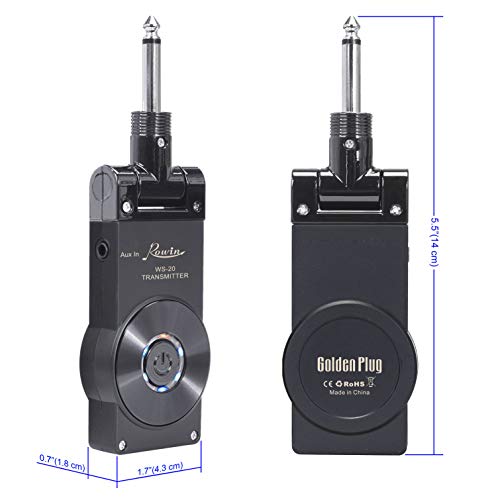 Rowin 2.4G Guitar Wireless System Transmitter Receiver for Electric Guitar Bass Violin with Rechargable Battery, USB Cable (Full Black)
