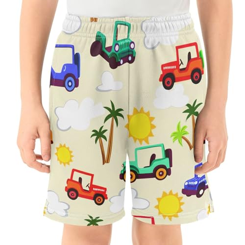 Colorful Jeeps Athletic Shorts with Zipper Pockets, Youth Boys Athletic Running Shorts for Summer2