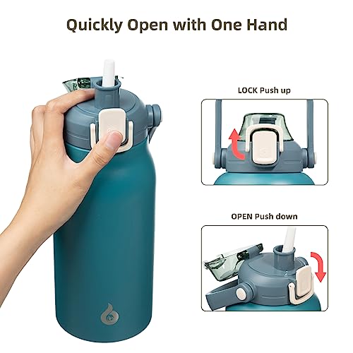 Image of BJPKPK 57oz Insulated Water Bottle with Straw Lid, Stainless Steel Bottle | One-Hand Straw Lid, BPA-Free Leakproof Large Water Bottle with Handle, Keeps Cold & Hot, Vacuum Insulation for Gym & Outdoor