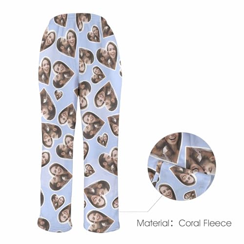 Custom Fleece Pajama Pants for Men Women Personalized Face Photo Plush Pj Pants Gifts for Couple (1-9 Pictures)4