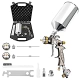 BEETRO HVLP Air Spray Gun with Storage Box, 1000ml Capacity 14.3CFM 29-32psi 1.4/1.8mm Nozzles Stainless Steel with Type 2 Adapter Professional Gravity Feed Sprayer Automotive
