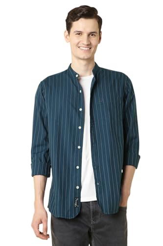 Image of Allen Solly Men's Casual Mandarin Collar Shirt | Regular Fit | Contemporary Design | Smart Casual Wear