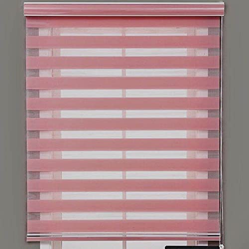 WWHATE Roller Blind Dual Layer Fabric Blackout Aluminium Rail Easy Fit Home Office Bedroom Kids Room Easy Fit (pink, W: 60cm×L: 150cm)