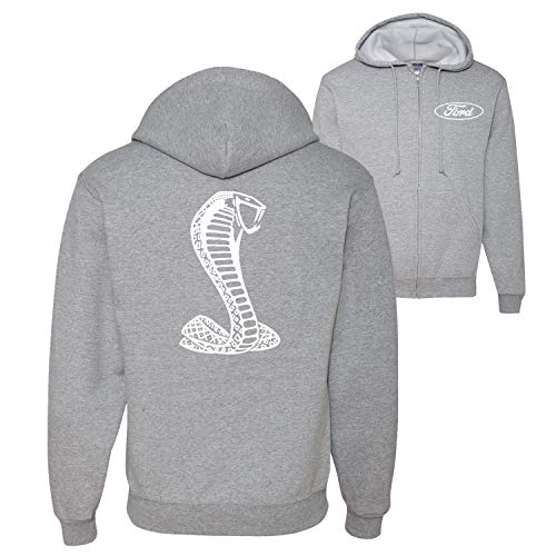 Wild Bobby Retro Ford Shelby Cobra Emblem Vintage White Logo Front Back Cars And Trucks Graphic Zip Up Hoodie Sweatshirt, Heather Grey, X-Large #TOP12