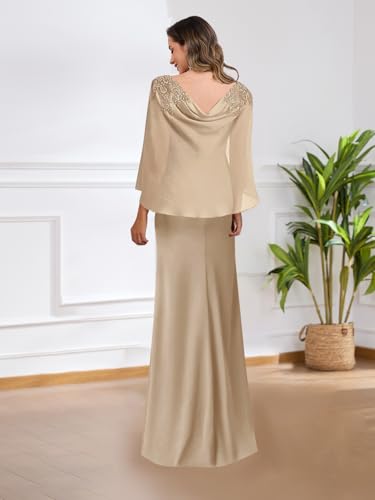 Long Chiffon Mother of The Bride Dresses Lace Formal Wedding Guest Dress with Cape3