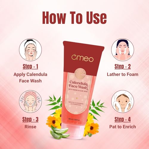 Image of Omeo Calendula Face Wash 100ml | Anti Acne & Oil Control Face Wash for Normal to Oily Skin | With Calendula, Neem Seed, Aloe Vera & Berberis | Gentle Daily Cleanser for Men & Women | Dermatologically Tested, Paraben & Cruelty Free