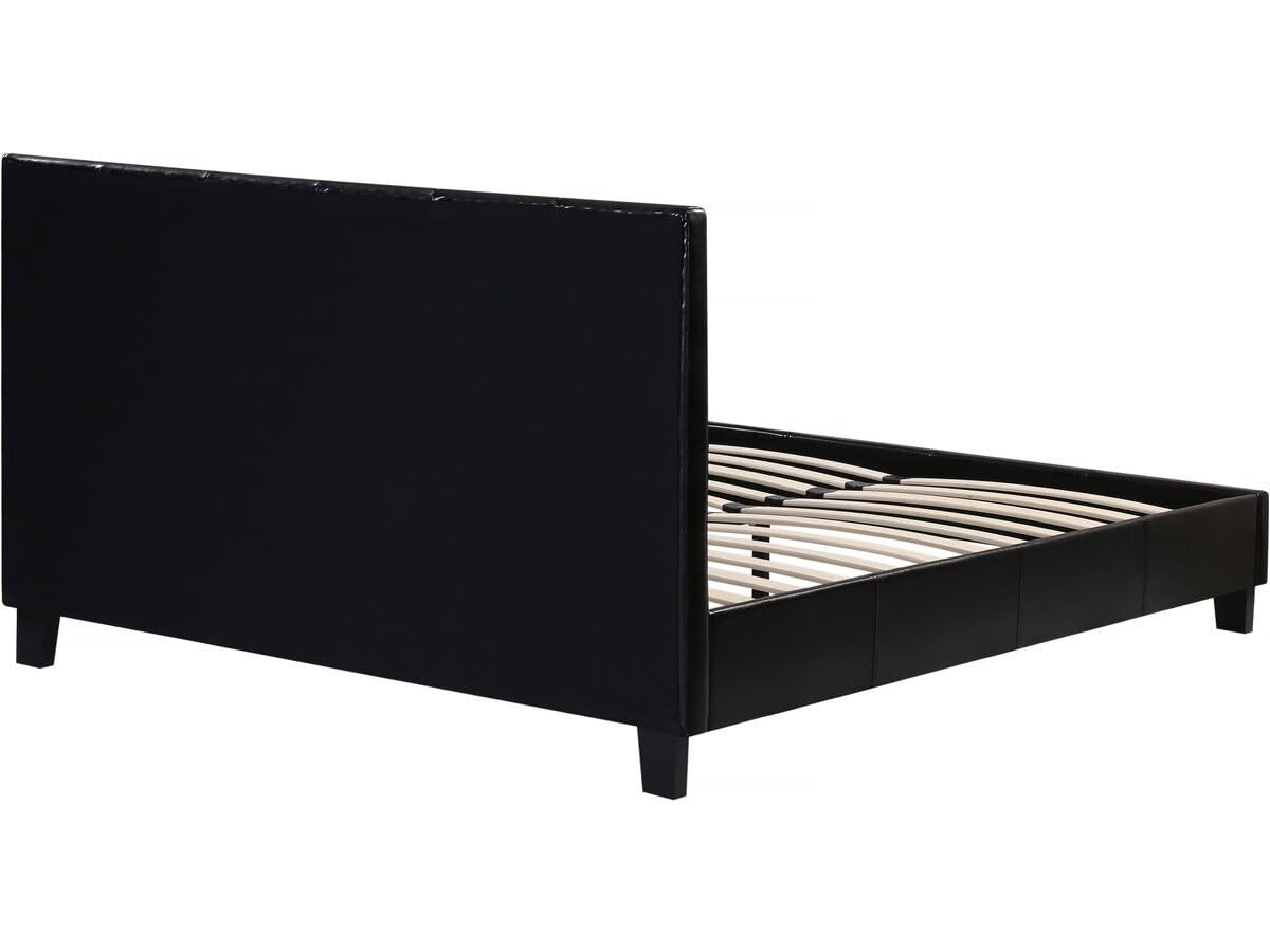 Habitat et Jardin - Lit Double Julia en Simili Noir 140 x 190 cm | Cadre de Lit 2 Places | Sommier et Tête de Lit Inclus | Support à Lattes en Bois