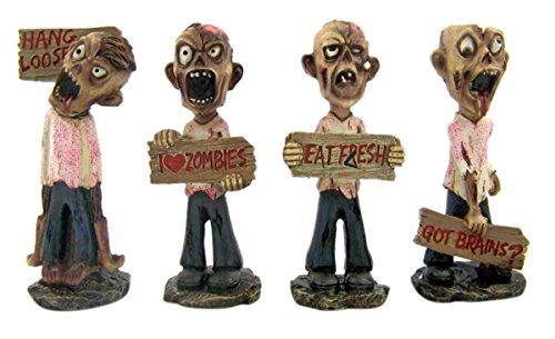 DWK Gruesome Foursome Mini Zombie Statues with Signs, Set of 4, 3 3/4 Inch