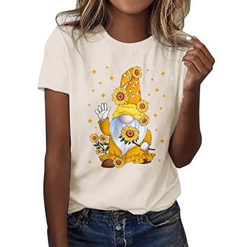 Women's Classic Version Type Cotton Short Sleeve Crewneck T Shirt Fun Printed Festival Turtle Tees Beige