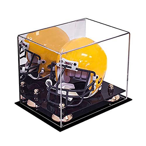 Better Display Cases Acrylic Mini - Miniature Football Helmet (not Full Size) Display Case with Mirror, Gold Risers and Black Base (A003-GR)