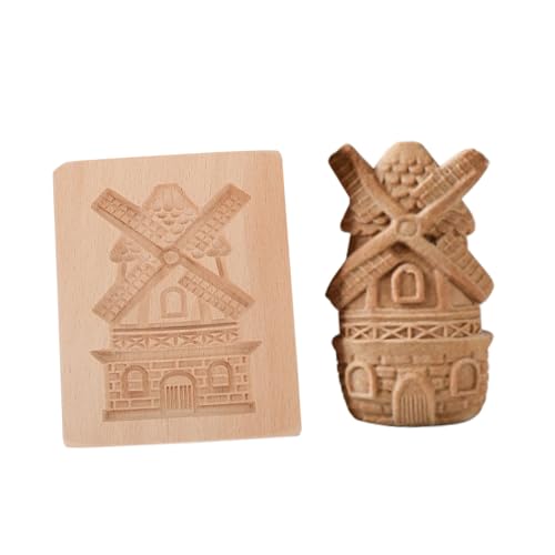 SOLUSTRE Holz Keksform Kreative Ausstechform 3D Windmühle Backform Für Kekse Und Dessert 3.94X3.15X0.79In Küchenwerkzeug Aus Lebensmittelechtem Material