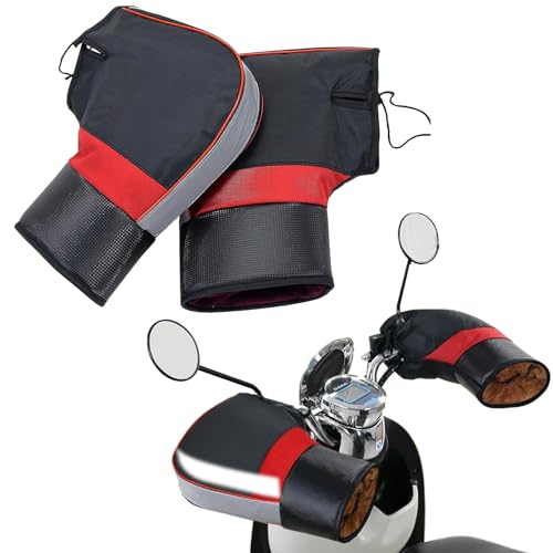 PORFOYO Guantes de manillar, guantes térmicos, forro de felpa para manillar con reflectante, calentadores para manillar de bicicleta, moto, color negro