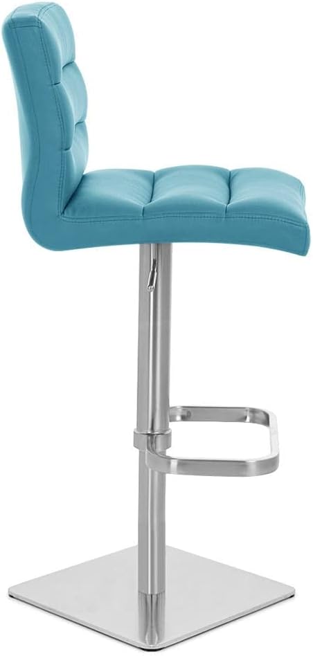 ZURI Modern Adjustable Height Teal Lush Bar Stool with Brushed Square Base