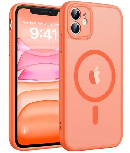 Image of FNTCASE for iPhone 11 Case: [Compatible with Magsafe] Translucent Matte Magnetic Cases [Full Camera Protection] Military Grade Shockproof Protective Phone Cover - Orange