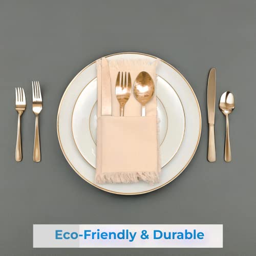 Upgrade Your Dining Experience With Cotton Table Napkins Cloth - Fringe Dinner Napkins With Rings - Elegant Rustic Frayed Edge Napkins For Dinners,Parties & Everyday Use -Set Of 4, 18X18 Inches-Beige #TOP1