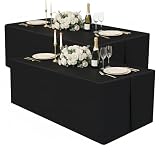 homing 2 Packs Rectangle Fitted Tablecloth, 6 Foot Washable Fabric Table Cloth, Waterproof Polyester Table Cover for Party, Trade Show, Outdoor and Indoor (Black, 30' x 72')