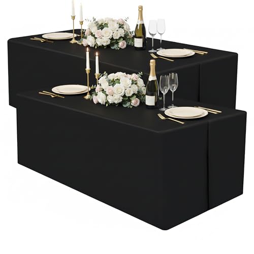 homing 2 Packs Rectangle Fitted Tablecloth, 4 Foot Washable Fabric Table Cloth, Waterproof Polyester Table Cover for Party, Trade Show, Outdoor and Indoor (Black, 30" x 48") by homing - Used condition - US$24.96