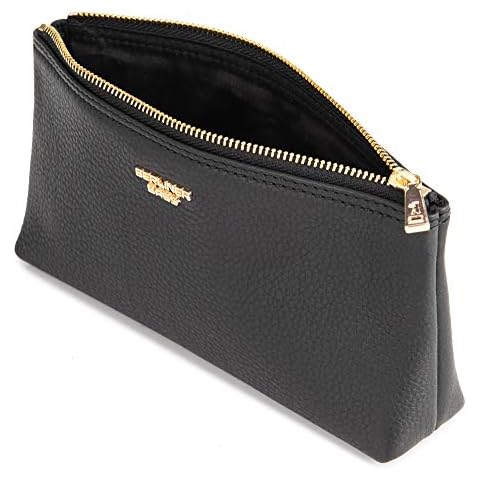 Berliner Bags Premium Leather Case Anna Pen Bag Pencil Case Makeup Pouch Cosmetic Bag Small Purse Girls Women - Black/Gold Cover